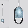 Modern Pendant Light with Blue Textured Glass Shade and Black Arched Frame Design