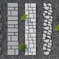 Garden Landscape Design With Various Stone Pathways Gravel Borders And Small Green Plants