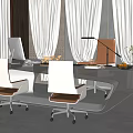Modern Office Desk Setup With Two White Chairs Desk Lamp And Computer Monitor