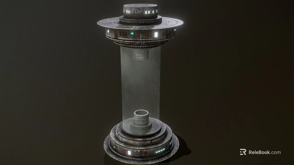 Sci Fi Style Decorative Ornament Set With Metal Bases Transparent Column And Illuminated Details 3d model 