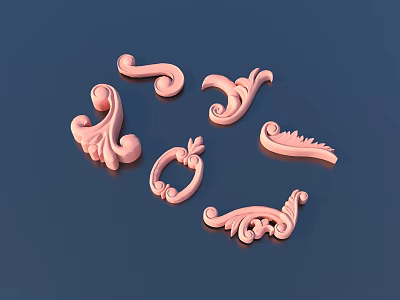 Pink Decorative Sculpture Carvings Featuring Various Ornate Shapes And Curves 3d model
