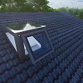 Detached Villa Tiled Roof Featuring Open Skylight And Green Trees Blue Sky