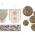 Bohemian Macramé Wall Hangings Circular Floral Plates And Rectangular Decorative Panel For Home Decoration