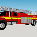 Red Fire Truck Featuring Extended Ladder and Yellow Stripes for Fire Emergency Response