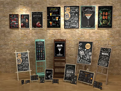Modern Display Rack Small Blackboard for All Kinds of Coffee Shop 3d model