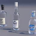 Different Types of Beverage Bottles Including Tequila Reposado Whisky and Mineral Water