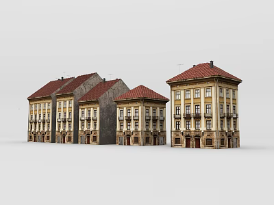 Traditional European Style Buildings With Red Roofs Classic Windows And Ornate Facades 3d model