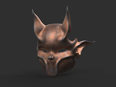 Intricate Bronze Mask Sculpture With Horns And Ornate Ear Design Elements 3d model