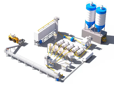 Modern Industrial Plant Featuring Concrete Mixing Equipment Storage Silos Conveyor Belts And Machinery 3d model