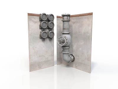 Retro industrial wind pipe assembly pipe valve instrument panel metal plate industrial equipment mechanical control instrument connection pipe parts 3d model