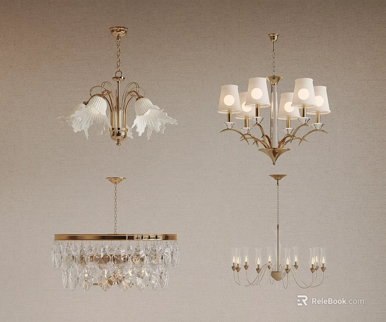 Elegant Modern Chandeliers With Various Designs Crystal Frames Metal Accents And Lamp Shades 3d model 