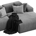 Modern Sectional Sofa With Multiple Gray Pillows Soft Fabric And Cozy Throw Blanket 3d model