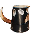 Unique Ceramic Cup With Black Body Circular Patterns And Horn Shaped Handle