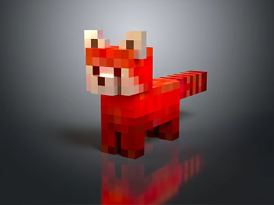 Pixelated Red Panda Figure With White Face And Striped Tail 3d model