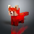 Pixelated Red Panda Figure With White Face And Striped Tail
