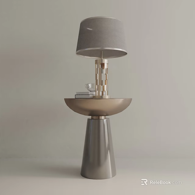Modern Side Table With Metal Base Gray Lampshade And Books On Top Surface 3d model