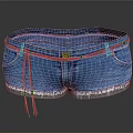 Blue Denim Shorts With Belt Frayed Hem And Pockets For Casual Daily Use