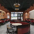 Modern Restaurant Interior With Circular Seating And Lighting 3d model