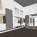 Modern Clothing Store Interior Design With Hanging Clothes Mirror Shoes And Display Table