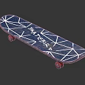 PATERA Skateboard With Blue Deck White Geometric Patterns And Red Wheels 3d model