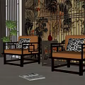 New Chinese Casual Sofa Combination Single Sofa Combination 3d model