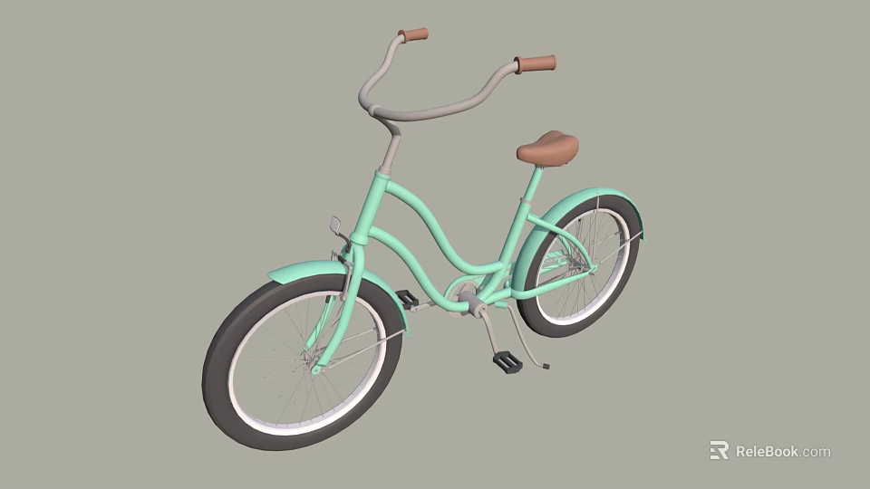 Light Green Bicycle with Brown Seat and Handlebars Black Wheels and White Rims Vintage Style 3d model 