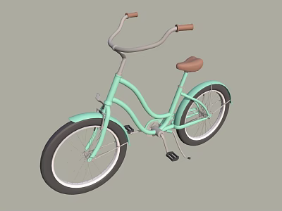 Light Green Bicycle with Brown Seat and Handlebars Black Wheels and White Rims Vintage Style 3d model