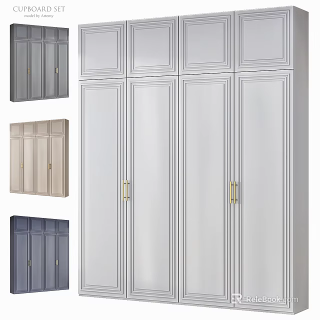 Modern White Wardrobe Design With Gold Handles And Multi Color Options 3d model 