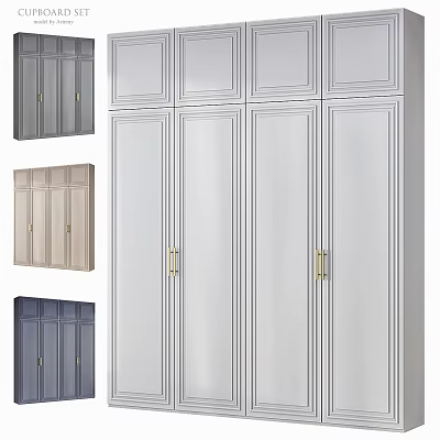 Modern White Wardrobe Design With Gold Handles And Multi Color Options 3d model
