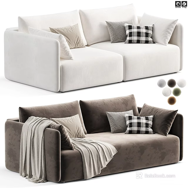 Modern Two Seater Sofa With Pillows Blanket And Multiple Color Options 3d model 
