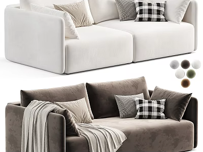 Modern Two Seater Sofa With Pillows Blanket And Multiple Color Options 3d model