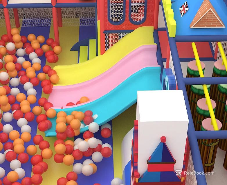 Indoor Commercial Playground Equipment With Slide Colorful Balls And Interactive Structures 3d model 