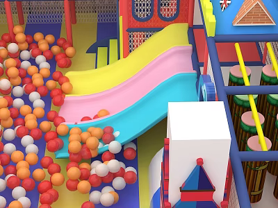 Indoor Commercial Playground Equipment With Slide Colorful Balls And Interactive Structures 3d model