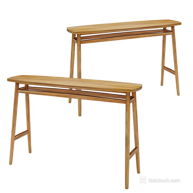 Pair of Wooden Functional Tables Featuring Minimalist Design And Long Rectangular Top 3d model
