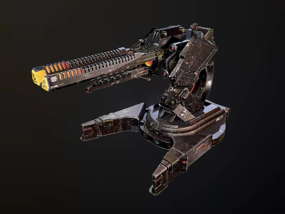 Futuristic Mechanical Device With Complex Metal Structure Ammunition Slots And Articulated Joints 3d model