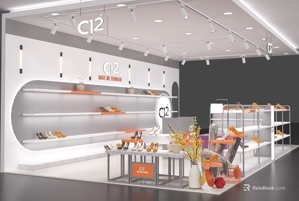 Modern Shoe Store Interior With Display Shelves And Shoes 3d model 