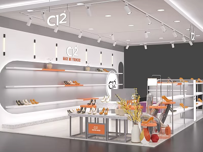 Modern Shoe Store Interior With Display Shelves And Shoes 3d model