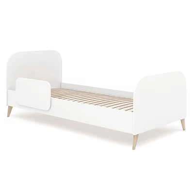 White Children's Bed With Curved Headboard Footboard Light Wood Legs And Wooden Slat Base 3d model