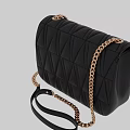 Stylish Black Quilted Handbag With Gold V Decoration And Chain Strap