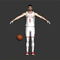A Man in White Bulls Jersey Number 8 with Basketball White Leggings and Red Sneakers