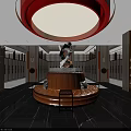 SPA Sauna Comfortable Lounge With Round Brown Sofa And Elegant Circular Pendant Light 3d model