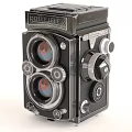 Rolleiflex Vintage Digital Camera With Twin Lens Design And Leather Case Different Angles