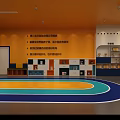 Spacious Basketball Gym Featuring Wooden Floor Wall Posters And Bright Lighting