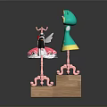 Cute Decorative Figurines With Pink Ballet Dress And Green Frog On Wooden Base