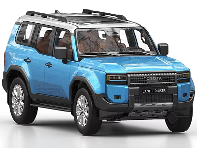 Toyota Land Cruiser Blue SUV With Roof Rack And Brown Interior 3d model
