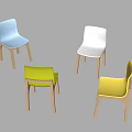 Modern Multicolored Dining Chairs Featuring Wooden Legs And Simple Plastic Seats
