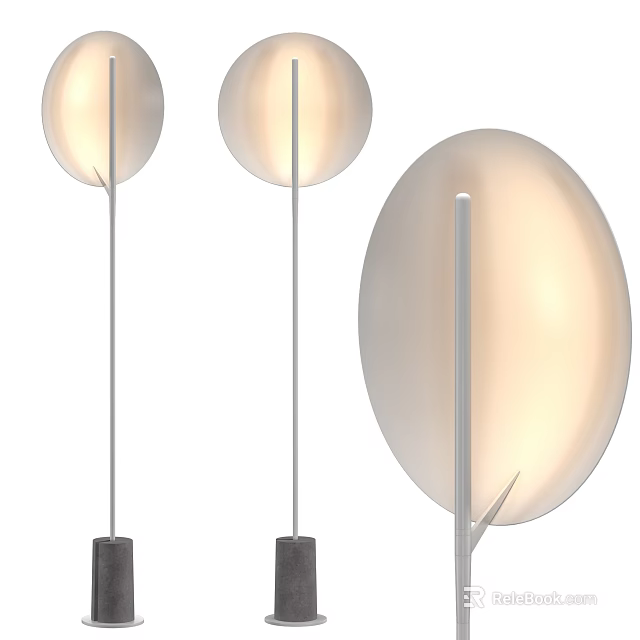 Three Modern Floor Lamps Soft Lit With Silver Pole And Oval Shade 3d model 