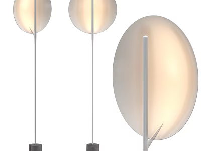 Three Modern Floor Lamps Soft Lit With Silver Pole And Oval Shade 3d model