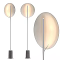 Three Modern Floor Lamps Soft Lit With Silver Pole And Oval Shade
