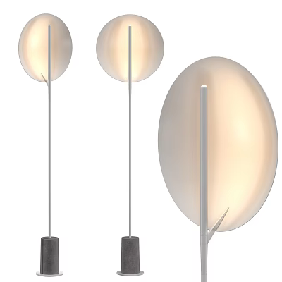 Three Modern Floor Lamps Soft Lit With Silver Pole And Oval Shade 3d model
